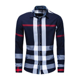 Vertical Plaid Men's Long Sleeve Casual Slim Fit 100% Cotton Shirt S-2XL