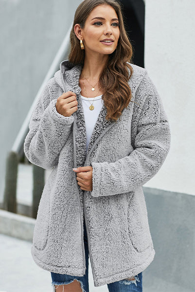 Button Front Hooded Teddy Coat S-2XL