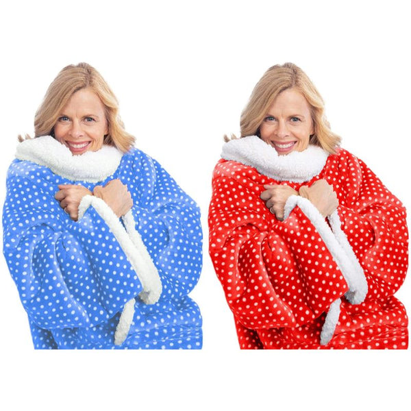 Wearable Sherpa Fleece Throw Blanket with Sleeves for Adults