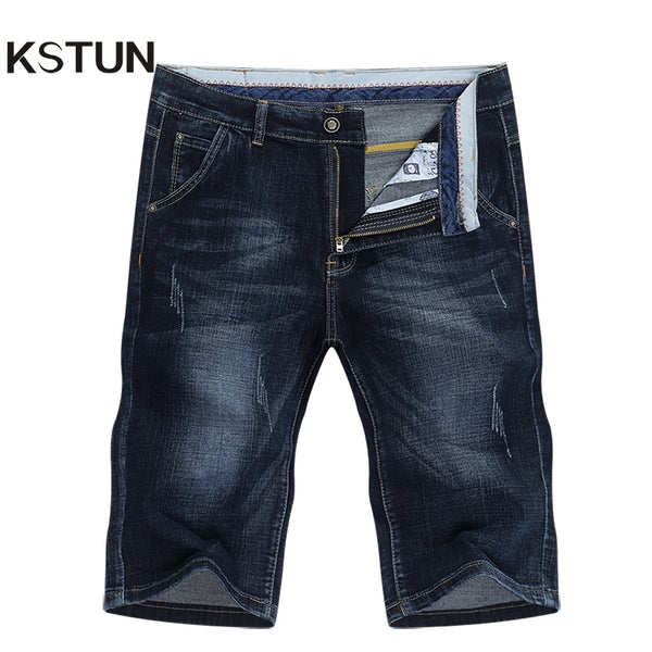 Summer Men Denim Stretch Dark Blue Fashion Design Slim Straight Shorts