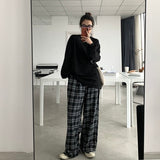 Wide Leg Pants High Waist Streetwear Trendy Plaid Trousers