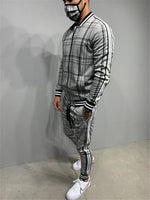 Plaid Printed Loose Suit Fashion Grey Tracksuit Fullset L-3XL