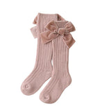 Baby Infant Girls Socks Newborn Toddler Knee High Socks Bow Knot Solid Cotton Stretch Tights 0-3Y