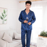 Silk Satin Men Pajama Set Flannel Long Sleeve Two-Piece Elastic Homewear L-3XL