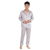Silk Satin Men Pajama Set Flannel Long Sleeve Two-Piece Elastic Homewear L-3XL
