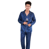 Silk Satin Men Pajama Set Flannel Long Sleeve Two-Piece Elastic Homewear L-3XL