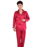 Silk Satin Men Pajama Set Flannel Long Sleeve Two-Piece Elastic Homewear L-3XL