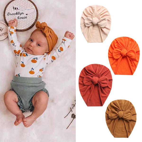 Solid Color Baby Cotton Beanies Cute Bear Ear Sweet Soft 0-4T Elastic Caps for Newborn Baby Girls Headwraps