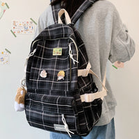 Plaid Backpack Large capacity Students schoolbag Campus Stripe Style Fashionable Travel bag Waterproof