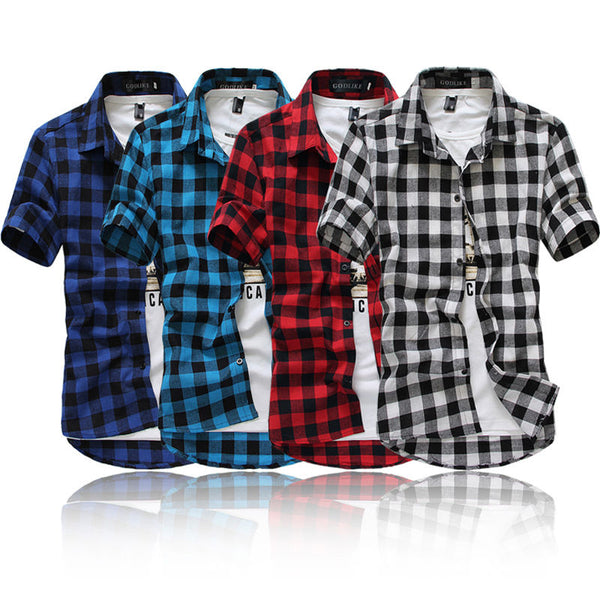 Men's Shirts Short Sleeve Plaid Button-Down Summer Casual Tops Tee Rugby Classic Shirts Clothing M-3XL