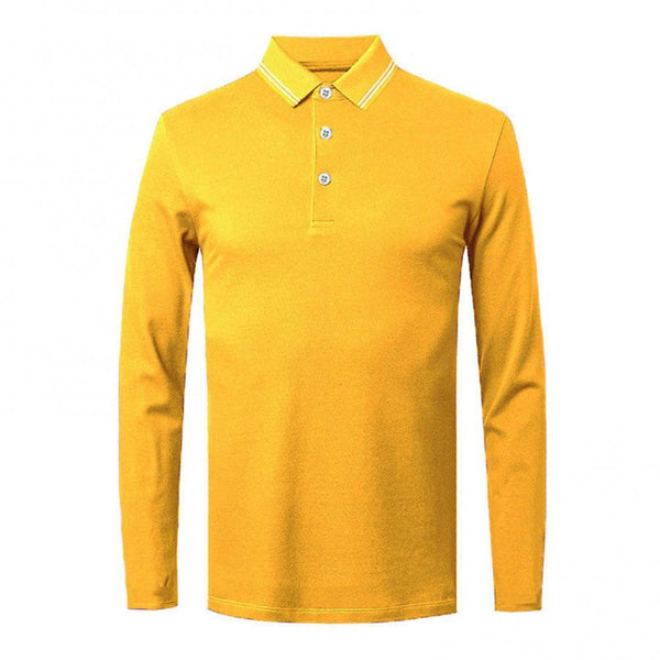Men Polo Solid Color Turn Down Collar Base Button Long Sleeve Casual Shirt