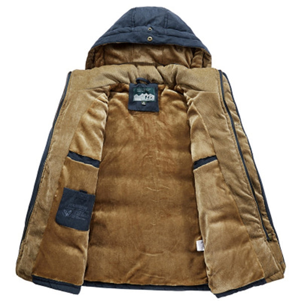 Winter Hooded Thick Fleece Parkas Jacket Hat Detachable Coat Military Casual Pockets Parka