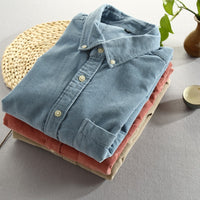 Men Fashion Brand Japan Style Vintage Slim Fit Corduroy Shirt Casual Solid Color Cloth Shirt