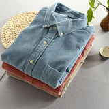 Men Fashion Brand Japan Style Vintage Slim Fit Corduroy Shirt Casual Solid Color Cloth Shirt