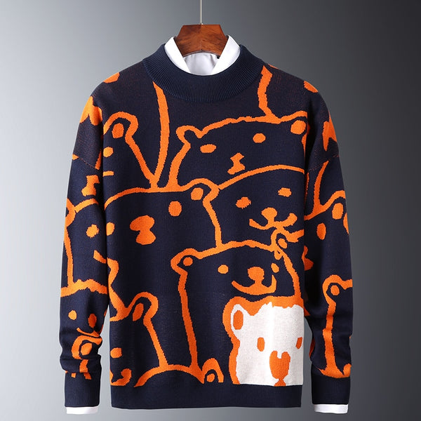 Polar Bear Pattern Trendy Slim Sweatshirt Cotton Long Sleeve Sweater