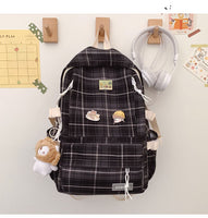 Plaid Backpack Large capacity Students schoolbag Campus Stripe Style Fashionable Travel bag Waterproof