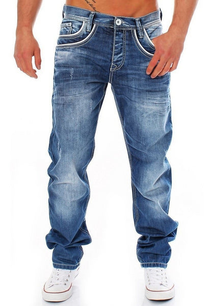 Men Jeans Solid Straight Pants Casual Style Denim Trousers Stretch Baggy Jeans Men's Pants