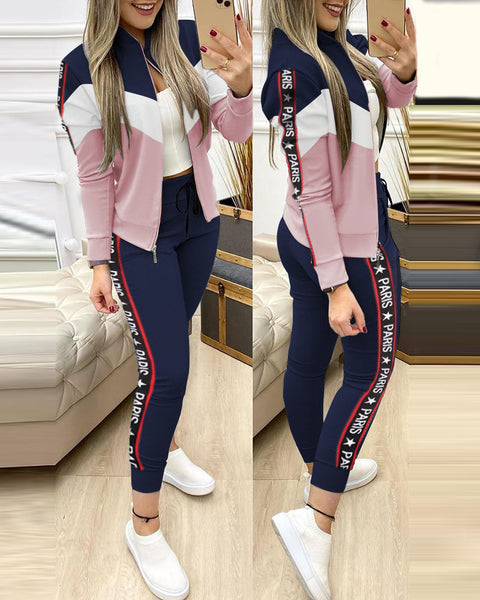 Fashion Tracksuit 2 Piece Set Zipper Jacket + Long Pants Sports Suit Female Sweatshirt Sportswear Suit For Woman