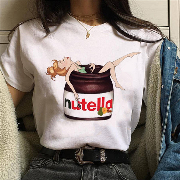 Nutella Printed T Shirt Women Graphic Cute Cartoon Style Top Tees